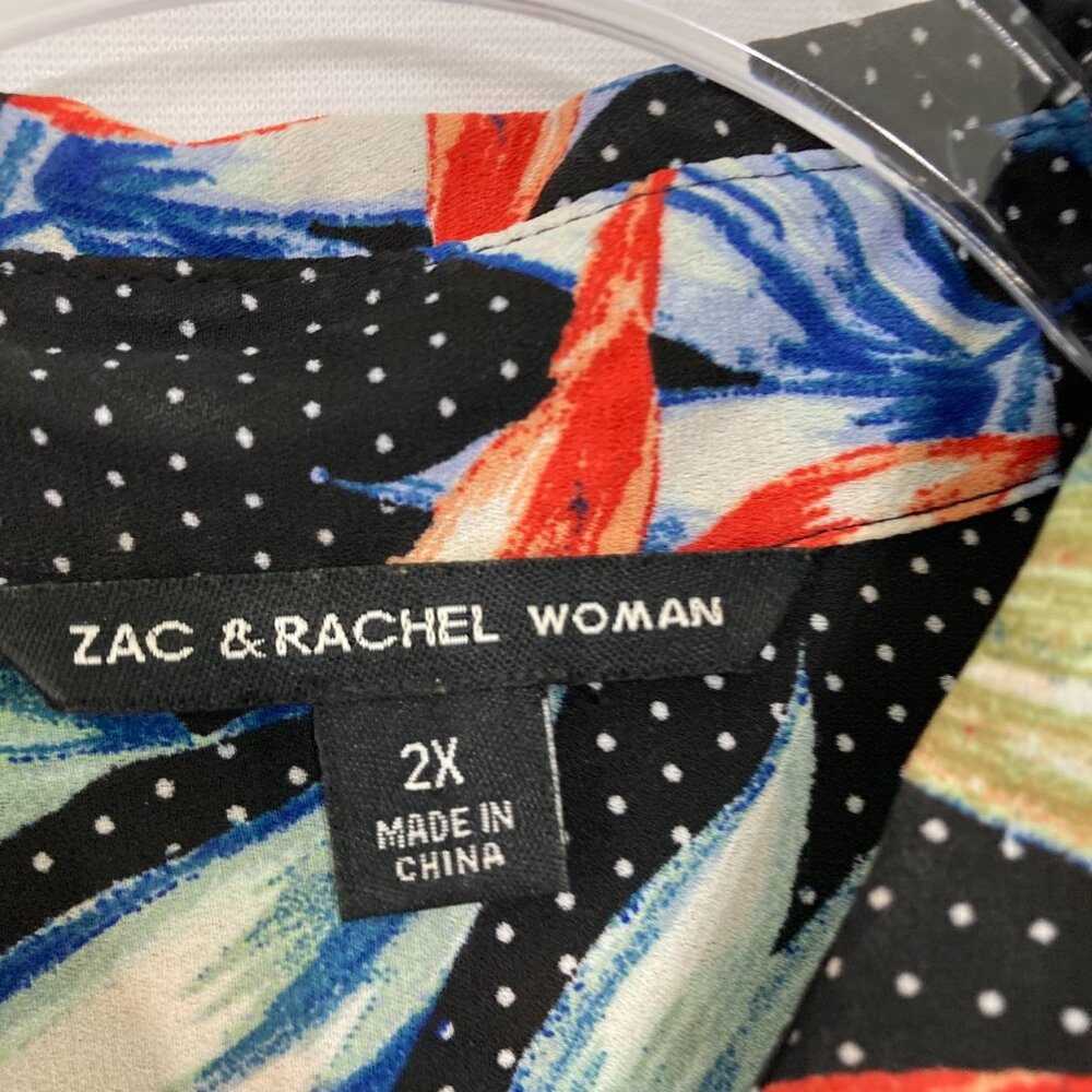 Zac & Rachel 2X Black Floral Artsy Micro Polka Dot‎ Shark-bite Hem Button Tunic - Picture 2 of 11